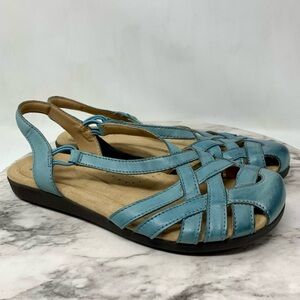 Earth Origins Nellie Parisian Blue Leather Multi Strap Comfort Sandals 9.5 Retro